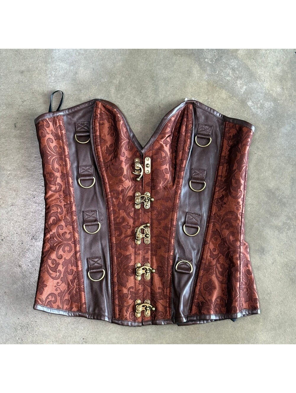 Vtg-Style Sz Small SteamPunk Brocade and Faux Leather Corset